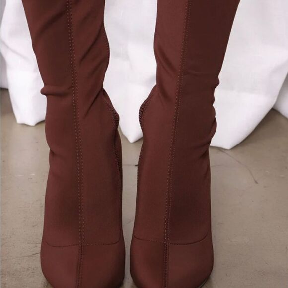 Sheln Brown stretchy knee high boots pointed toe heels Size11 - Picture 2 of 9